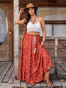 Breezaya Jupe vintage à imprimé et à franges en tissu texturé pour femmes grandes tailles, printemps/été. Blouse élégante en jacquard pour femmes. Convient pour les rassemblements du Nouvel An, les remises de diplômes, la Saint-Valentin, les festivals de musique, la Fête des Mères, Halloween, Thanksgiving, Pâques, la Fête nationale, le bal de promo, les sorties en couple, la saison des mariages, les excursions en plein air - Orange - Voir 7
