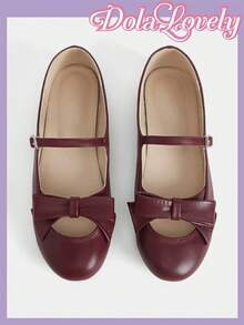 Dola Lovely Zapatos de mujer con lazo francés, hueco, de bajo empeine, planos, lindos, de unicolor y versátiles - Jujube - Ver 5