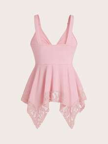 SHEIN Sweetro Áo tank top nữ ren trang trí hình trái tim và họa tiết hoa, kiểu Y2K, màu hồng, viền ren, chi tiết trái tim, áo babydoll hồng, áo camisole hồng. - Hồng - Xem 2