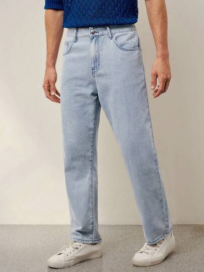 RONVEXI 寬鬆男士斜口直腳牛仔褲