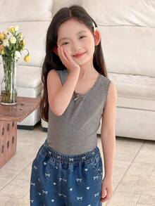 DAZY 3pcs Young Girls Fitted Vest Set With Bow Decor, Young Girl Fall Clothes Summer - Multicolor - View 12