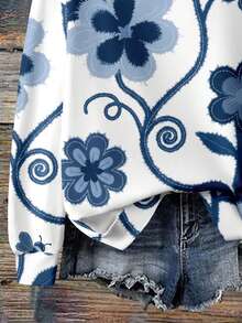 EMERY ROSE Áo nỉ nữ cỡ lớn in hoa cổ tròn tay dài dáng rộng thoải mái - Nhiều màu - Xem 3