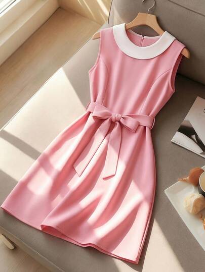 GlowEve 女士休闲无袖撞色系带连衣裙