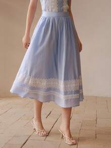 MOTF PREMIUM SPRING/SUMMER NEW BLUE CONTRAST LACE CONTRAST COLOR A-LINE SKIRT, VERSATILE FOR COMMUTING AND CASUAL WEAR - Blue - View 4