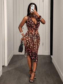 SHEIN Women's Fashionable Sexy Halter Backless Loose Dress - Multicolor - View 5