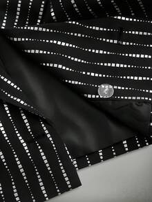 HIMLAND Men's Striped Lapel Fashion Versatile Long Sleeve Suit Set - Black - View 4