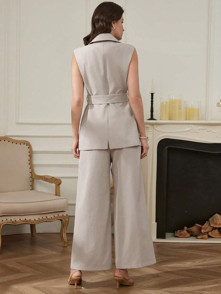 Spring & Summer Slim Fit Casual Commuter Professional Outfit, Cropped Top And Straight Leg Pants Set, Elegant Commuter Old Money Style For Women Business Casual Woman