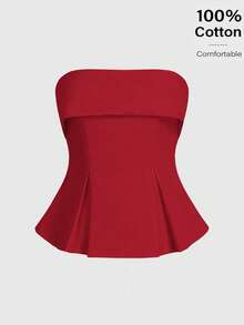 Siren Gaze 亚麻棉抹胸：凸显腰线的波西米亚风职场装 | Old Money Elegance 2025 夏季新品发布 | 日夜过渡 & 职场风格 红色露肩上衣 露肩荷叶边上衣 女士荷叶边上衣 女士红色上衣 女士露肩上衣，优雅女士衬衫 - 玫瑰紅 - 查看 4