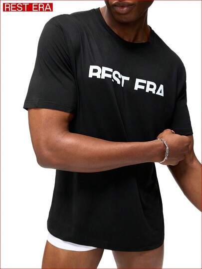 SHEIN 1pc Men's Black Short Sleeve Casual Undershirt, Summer