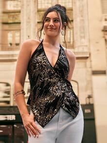 Freevana 波西米亚风吊带串珠刺绣V领裹身式上衣，宽松显瘦小众外套，适合音乐节穿着 - 黑色 - 查看 5