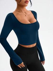 Dewbera 女士时尚优雅性感露背交叉U领短款修身运动长袖T恤，春秋季露背健身上衣性感上衣健身上衣女士交叉长袖运动上衣露背运动上衣露背瑜伽衫露背运动上衣露背长袖女士瑜伽衫露背露背露背长袖上衣露背运动衫健身上衣露背运动露背上衣女士运动服露背运动上衣露背健身上衣 - 藏蓝色 - 查看 4