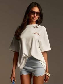 Athîral Women's Casual Round Neck Short Sleeve White Printed T-Shirt, Spring/Summer - White - View 4