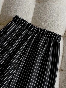 INAWLY Women's Casual Everyday/Work Commute Striped Print Metal Buckle Waist Loose Wide Leg Pants - Multicolor - View 5