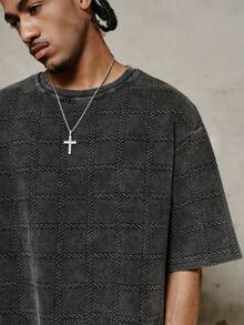 PAVTROS 1pc Men's Short Sleeve Tee, Textured Jacquard Fabric, Washed & Distressed Finish, Cotton Tee, Cropped Boxy Fit, Suitable For Sports, Casual, Commute, Vacation, Back To School, Great Gift For Boyfriend/Husband, Unisex Streetwear Top Loose Cropped Tee Men - Black - View 6