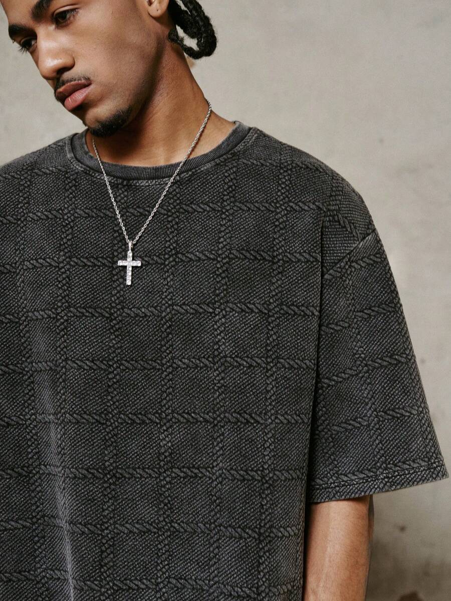 PAVTROS 1 chiếc áo thun nam tay ngắn, chất liệu vải jacquard dệt họa tiết, được giặt và xử lý tạo hiệu ứng sờn, chất liệu cotton, kiểu dáng rộng rãi, thích hợp cho thể thao, thường ngày, đi làm, du lịch, đi học, là món quà tuyệt vời cho bạn trai/chồng, unisex. - màu đen - Xem 1