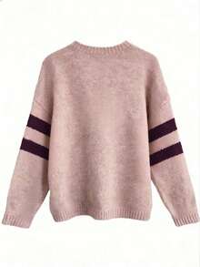 Resyla Women's Casual Everyday Commute Fashion Street Star Striped Pattern Drop Shoulder Loose Crew Neck Sweater, Autumn/Winter - Multicolor - View 2