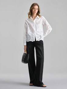 Ontre 2026SS New Women's Embroidered Long Sleeve Shirt, Suitable For Modern Urban Parties, Back To School Season, Urban Minimalist Casual Daily Wear, Bohemian Style, Vacation, Festivals, Spring Lace Button Up Shirt White Button Up Women - White - View 2