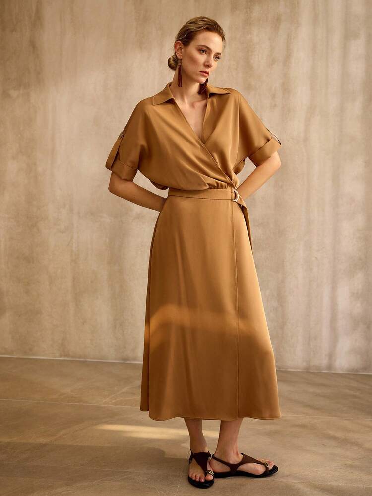 SOFT FABRIC MID-SLEEVE WRAP DRESS, OLD MONEY VINTAGE STYLE, SPRING/SUMMER