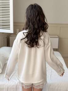 DAZY Tween Girls' Dropped Shoulder Long Sleeve Front Button Loose Casual Loungewear - White - View 6