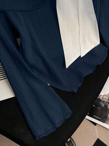 Franclia Women's Off Shoulder Butterfly Knit Design Fitted Slim Fit Casual T-Shirt - Royal Blue - View 4