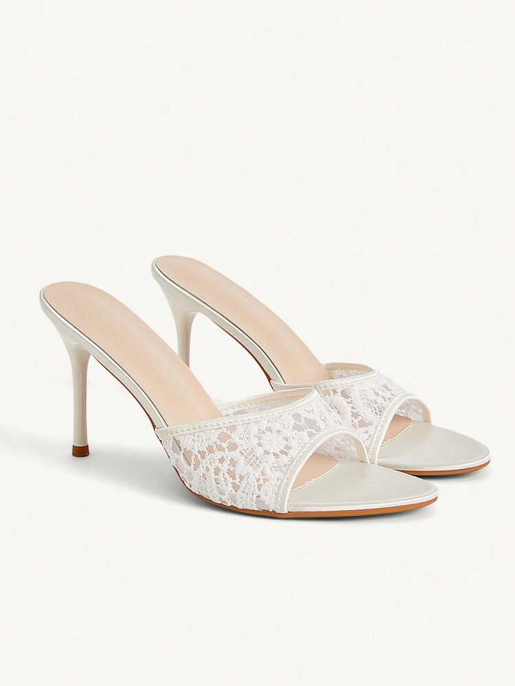 CUCCOO CHICEST Women's Lace Patchwork Fashion Daily Wear Slip-On High Heel Sandals Summer Shoes Wedding Shoes Bride Shoes