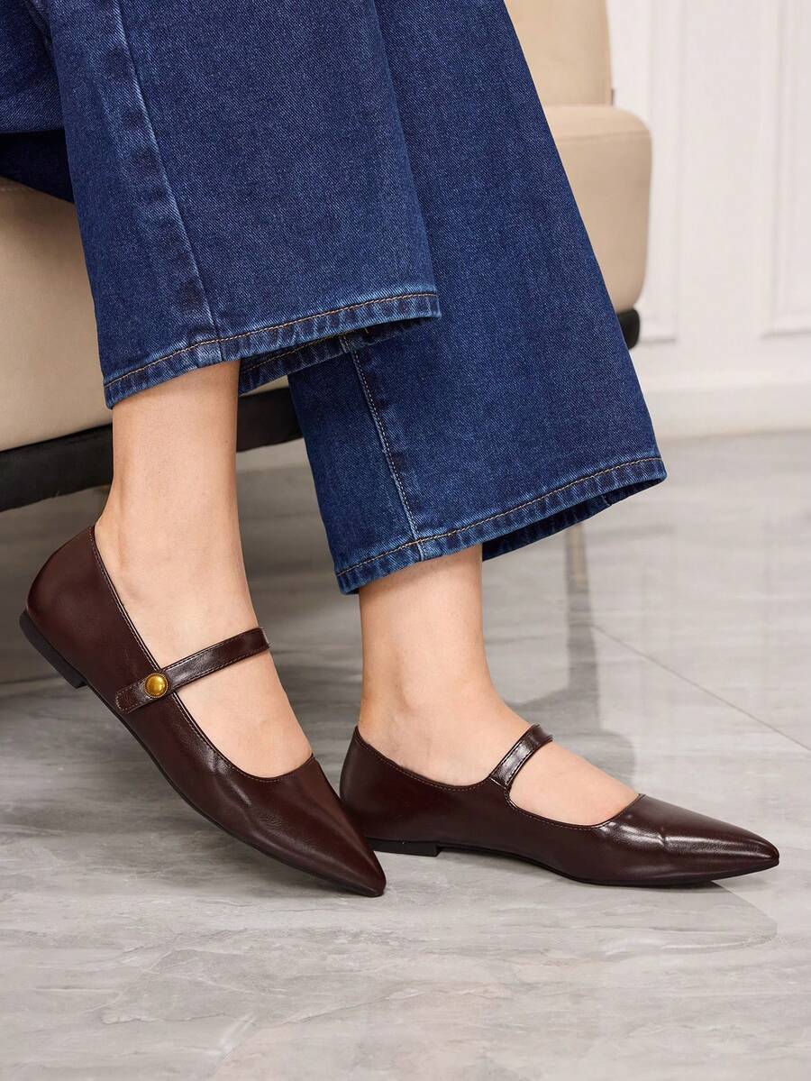 Sleekvia 女士搭扣设计休闲百搭平底鞋 - 棕色 - 查看 1