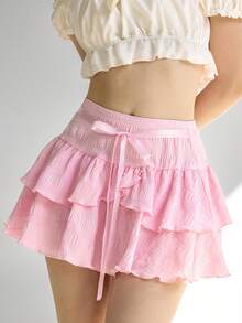 Ardnt Textured Light Pink Layered Design Romantic French Princess Style Playful Versatile New Summer Women Skirt - Pink - View 1