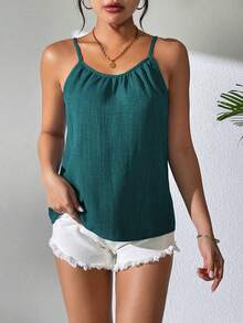 EMERY ROSE Women's Casual Solid Color Pleated Camisole, Summer - Teal Blue - View 4