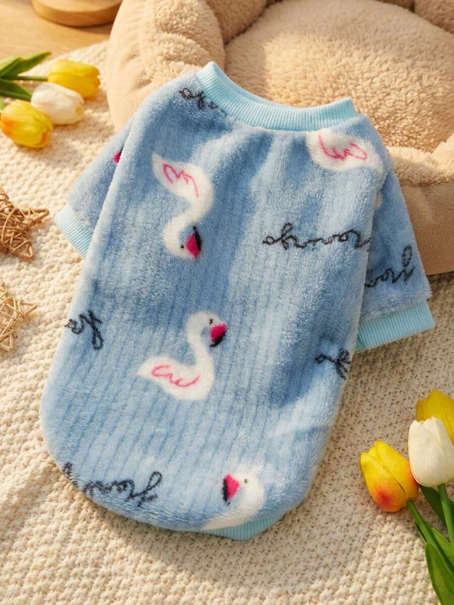 PETSIN 1 Pc Carnival Flame Bird Printed Pet Blue Autumn/Winter Thick Warm Flannel Pet Clothes - Blue - View 1