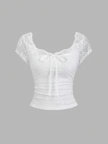 Sweetra Y2K Lace Sexy Vacation Sweet Versatile Blouse - White - View 1