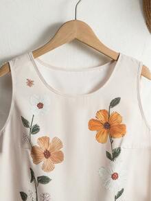 EMERY ROSE Nueva camisa sin mangas de lino estampado, adecuada para la playa, el uso diario y las vacaciones - Multicolor - Ver 7