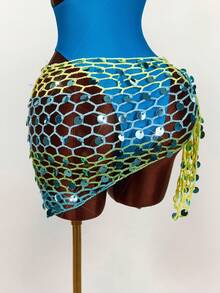 Amplova 女士渐变亮片刺绣薄纱罩衫，性感迷人，适合度假、音乐节，可爱春夏泳装 - 彩色 - 查看 2