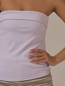 MUSERA 针织翻领长款抹胸上衣，春夏可爱舒适田园风春日露珠风穿搭 - 淡紫色 - 查看 2