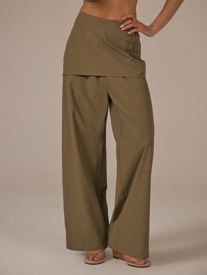 MUSERA Skirt Layer Wide Leg Buckle Side Wide Leg Shell Trousers Spring Summer Cute Cosy Cottage Core Spring Dew