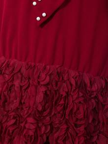 SHEIN Elegant Blue Sleeveless Dress For Tween GirlsSweet Princess Style With Bow Design, Fashionable And Graceful - Burgundy - View 6