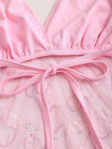 Sweetra Delicate Girly Pink Sequin Embroidered Spaghetti Strap Sexy Open Back Design Casual Vacation Style Women Tank Top - Pink - View 4