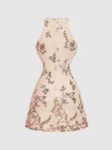 SHEIN MOD Đầm ngắn mùa hè dành cho nữ, đính sequin, thêu hoa, khóa kéo phía sau. - Nhiều màu - Xem 3