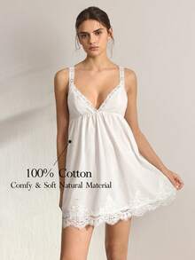 Ocili Women's Solid Color Lace Trim Camisole Nightgown - Multicolor - View 1