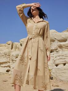 Dazy-Less 春夏优雅长裙，适合情人节、婚礼、派对、正式场合，修身剪裁，商务通勤休闲女装 - 卡其色 - 查看 6