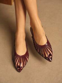 Rosivie Women's Burgundy French Style Pointed Toe Flats, Fashionable For Daily Wear, Spring/Summer Valentine's Day - Burgundy - View 4