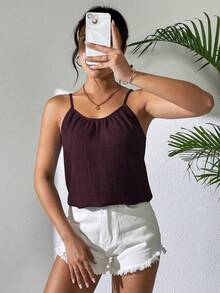 SHEIN LUNE Áo camisole mùa hè xếp ly màu trơn dành cho nữ, kiểu dáng thường ngày, đa năng. - Màu Tím - Xem 6