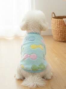 PETSIN 1 Pc Pet Dog Cat Universal Blue Flannel Bow Print Warm Crew Neck Sweatshirt - Multicolor - View 3