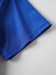 MTV | SHEIN 女童休闲标语图案圆领短袖T恤，夏季 - 藍色 - 查看 7