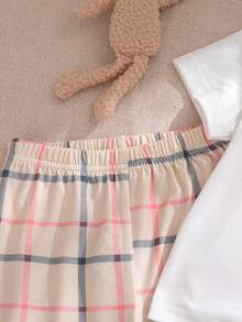 Souflis Souflis 2件套幼儿女童0-3岁休闲可爱小熊图案短袖T恤和裤子套装，春夏款 - 粉色 - 查看 8