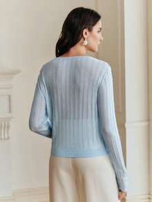 Anewsta Elegant Baby Blue Openwork Cardigan With 3D Floral Pearl Knit,Perfect For Autumn Tea Party,Spring/Summer Wedding,Formal,Holiday,Leisure,Fashionable - Baby Blue - View 7