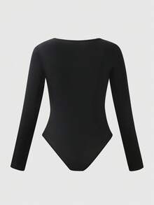 LanaWest 2pcs Black U-Neck Wide Leg Jumpsuit, Casual Slim Fit Fashion Minimalist Jumpsuit, Women - Black - View 4