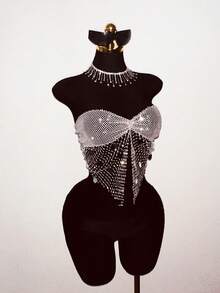 EgrlEra 女士亮片水钻装饰抹胸上衣，适合酒吧、派对、音乐节等场合。 - 淺灰色 - 查看 6