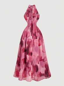 SHEIN MOD Vestido elegante con diseño de botones y estampado de teñido anudado para mujer - Multicolor - Ver 3