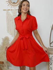 Women's Short Dress - Red - View 6