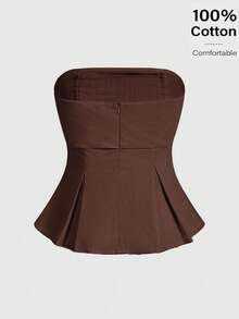 Siren Gaze 亚麻棉抹胸：凸显腰线的波西米亚风职场穿搭 | Old Money Elegance 2025 夏季新品发布 | 日夜转换与职场魅惑风格 - 咖啡棕 - 查看 4